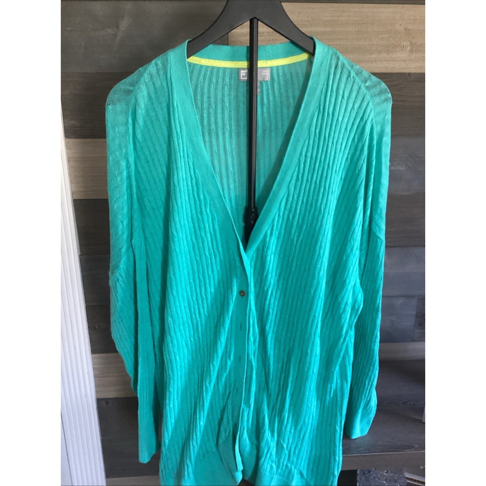 Womans Sweater Cardigan 2XL Lite Blue Long Sleeve Button Down Linen Blend JCP